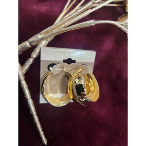 Vintage Gold Tone Hoop Earrings, Unique Retro Design, Big Wide 80s Style